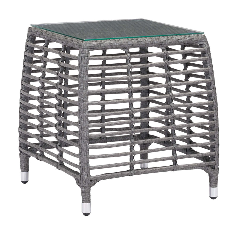 Tables Modern Side Table - 20" x 20" x 22" Gray & Beige, Tempered Glass, Aluminum Frame, Synthetic Weave, Beach Side Table HomeRoots