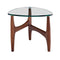 Tables Modern Side Table - 23.63" X 23.63" X 19.69" Clear Tempered Glass Side Table with Walnut Base HomeRoots