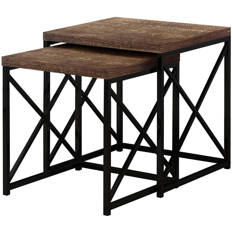 Tables Nest of Tables - 37.25" x 37.25" x 40.5" Brown, Black, Particle Board, Metal - 2pcs Nesting Table Set HomeRoots