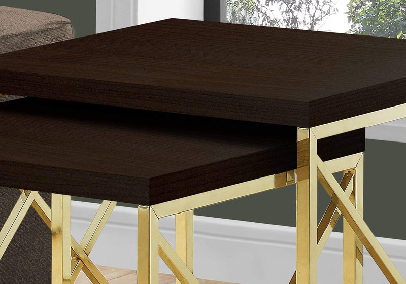 Tables Nest of Tables - 37'.25" x 37'.25" x 40'.5" Cappuccino, Gold, Particle Board, Metal - 2pcs Nesting Table Set HomeRoots