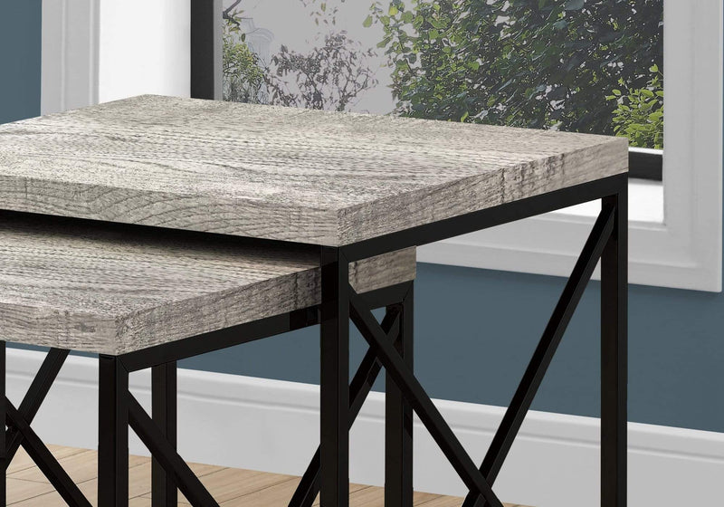 Tables Nest of Tables - 37'.25" x 37'.25" x 40'.5" Grey, Black, Particle Board, Metal - 2pcs Nesting Table Set HomeRoots