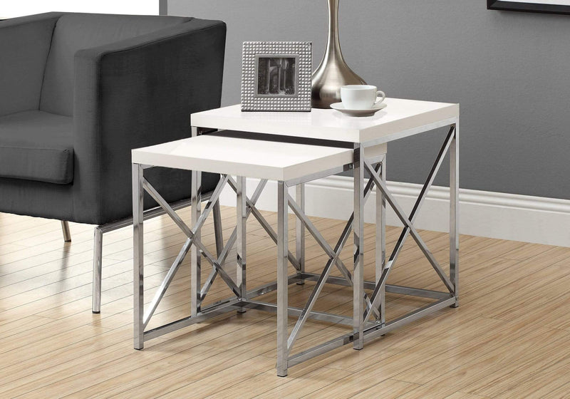 Tables Nest of Tables - 40.5" Particle Board and Chrome Metal Two Pieces Nesting Table Set HomeRoots