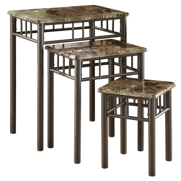 Tables Nest of Tables - 44" x 53" x 66" Cappuccino, Mdf, Metal - 3pcs Nesting Table Set HomeRoots