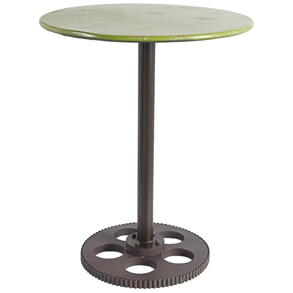 Tables Round Metal Table With Wheel Design Bottom, Multicolor Benzara
