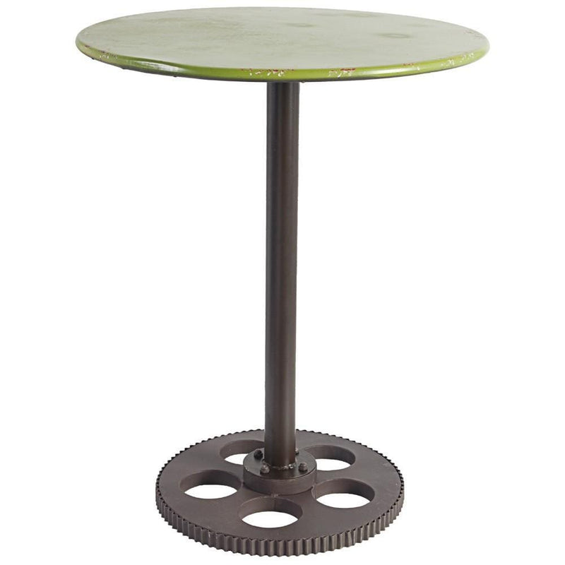 Tables Round Metal Table With Wheel Design Bottom, Multicolor Benzara
