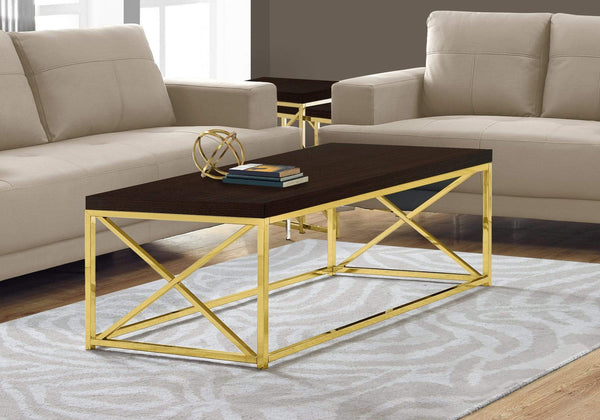 Tables Rustic Coffee Table - 17" Cappuccino Particle Board and Gold Metal Coffee Table HomeRoots