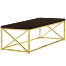 Tables Rustic Coffee Table - 17" Cappuccino Particle Board and Gold Metal Coffee Table HomeRoots