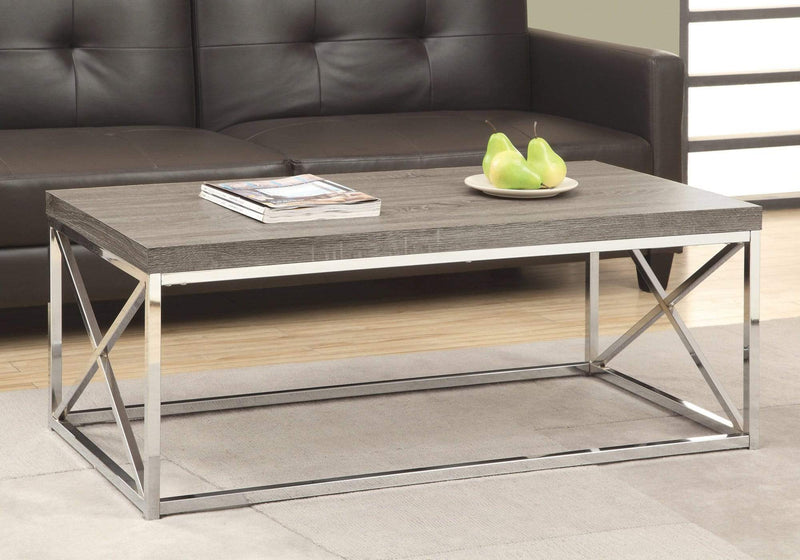 Tables Rustic Coffee Table - 17" Dark Taupe Particle Board and Chrome Metal Coffee Table HomeRoots