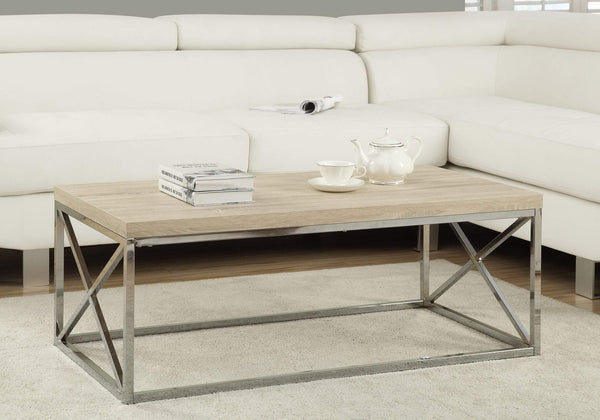 Tables Rustic Coffee Table - 17" Natural Particle Board and Chrome Metal Coffee Table HomeRoots