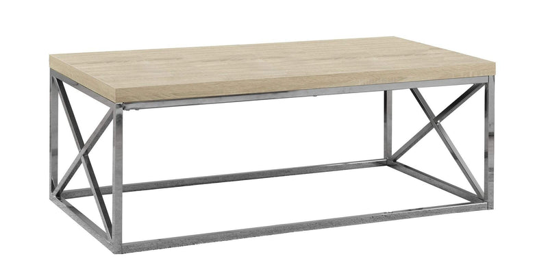 Tables Rustic Coffee Table - 17" Natural Particle Board and Chrome Metal Coffee Table HomeRoots