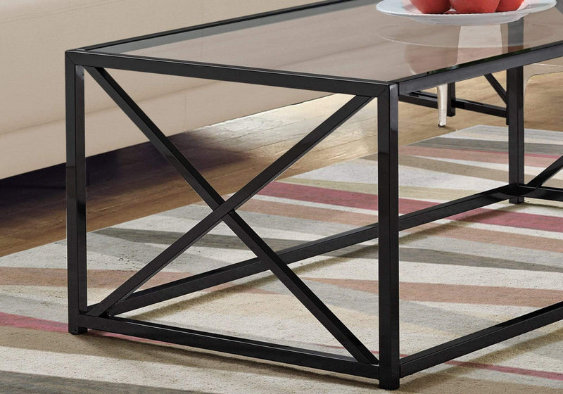 Tables Rustic Coffee Table - 22" x 44" x 17'.25" Black, Clear, Metal, Tempered Glass - Coffee Table HomeRoots