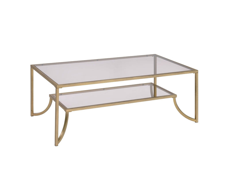 Tables Rustic Coffee Table - 24" X 48" X 18" Antique Gold Smoky Glass Metal Coffee Table HomeRoots