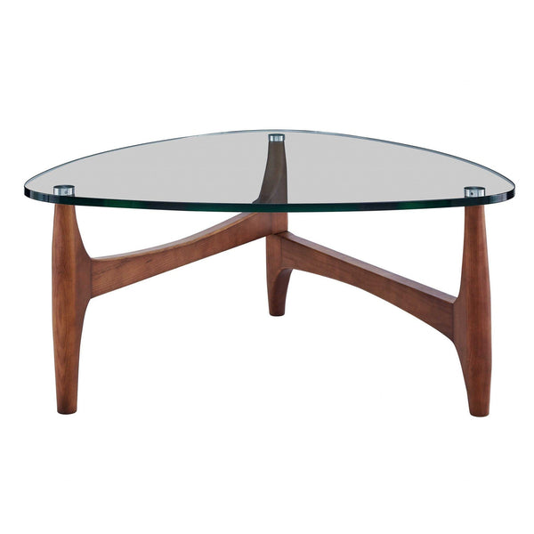 Tables Rustic Coffee Table - 35.44" X 35.44" X 15.75" Clear Tempered Glass Coffee Table with Walnut Base HomeRoots