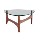 Tables Rustic Coffee Table - 35.44" X 35.44" X 15.75" Clear Tempered Glass Coffee Table with Walnut Base HomeRoots