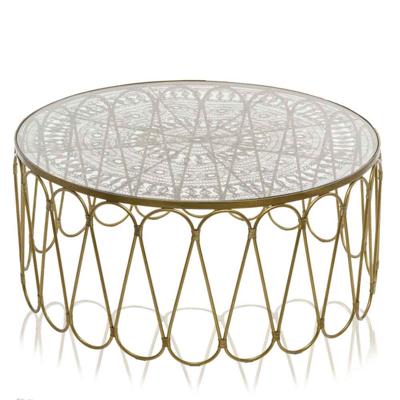 Tables Rustic Coffee Table - 39" x 39" x 18" Antique Brass, Wire Work - Coffee Table HomeRoots