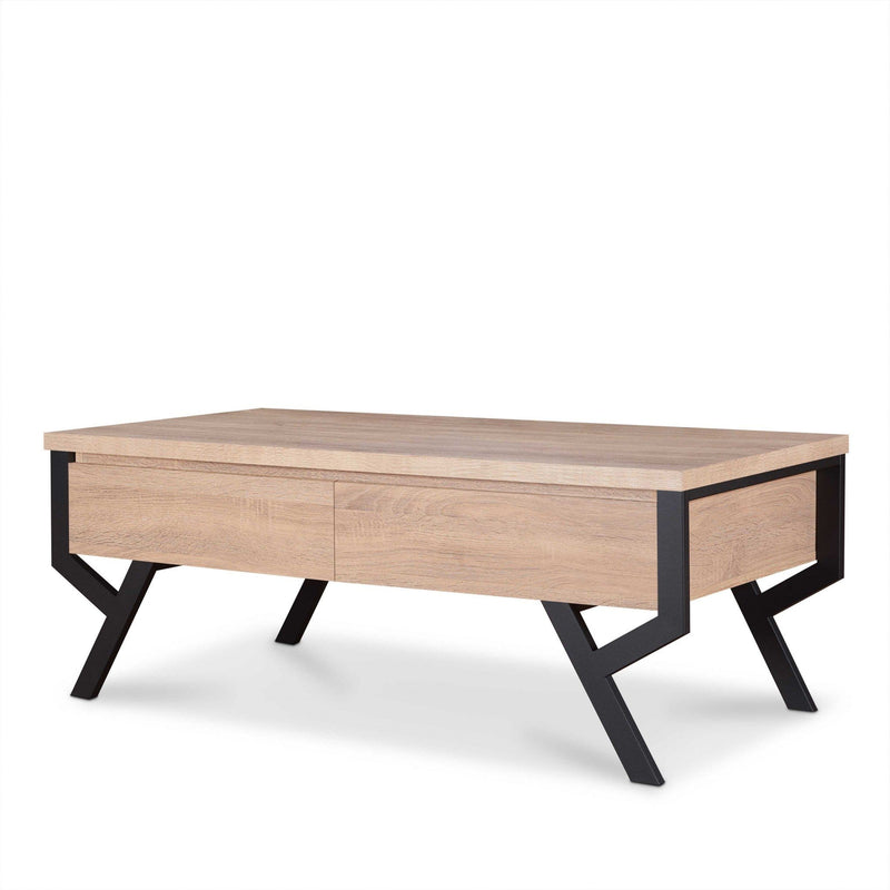 Tables Rustic Coffee Table - 47" X 24" X 17" Natural And Black Particle Board Coffee Table HomeRoots