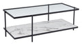 Tables Rustic Coffee Table - 48" x 22" x 17.7" Clear, White & Matte Black, Tempered Glass, Faux Marble, Steel, Coffee Table HomeRoots