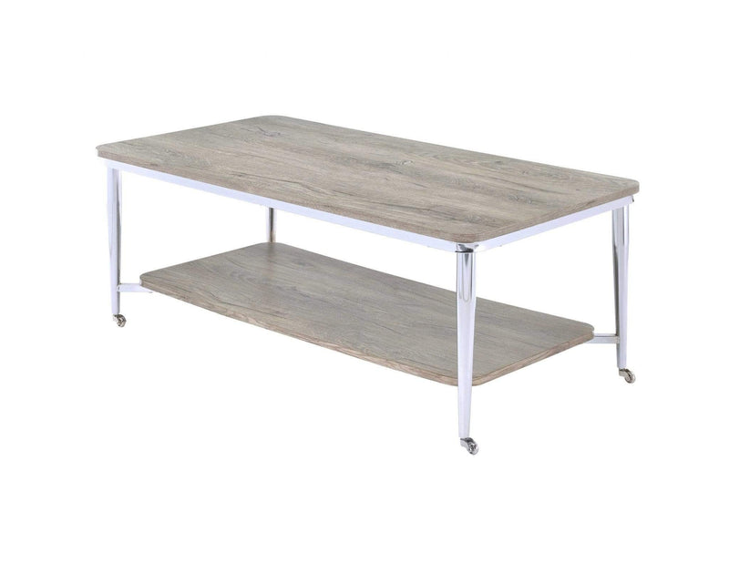 Tables Rustic Coffee Table - 48" X 24" X 19" Gray Oak And Chrome Metal Tube Coffee Table HomeRoots