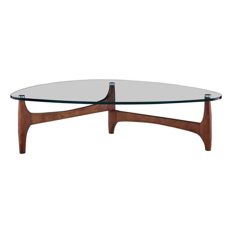 Tables Rustic Coffee Table - 52.37" X 31.5" X 13.78" Clear Tempered Glass Coffee Table with Walnut Base HomeRoots