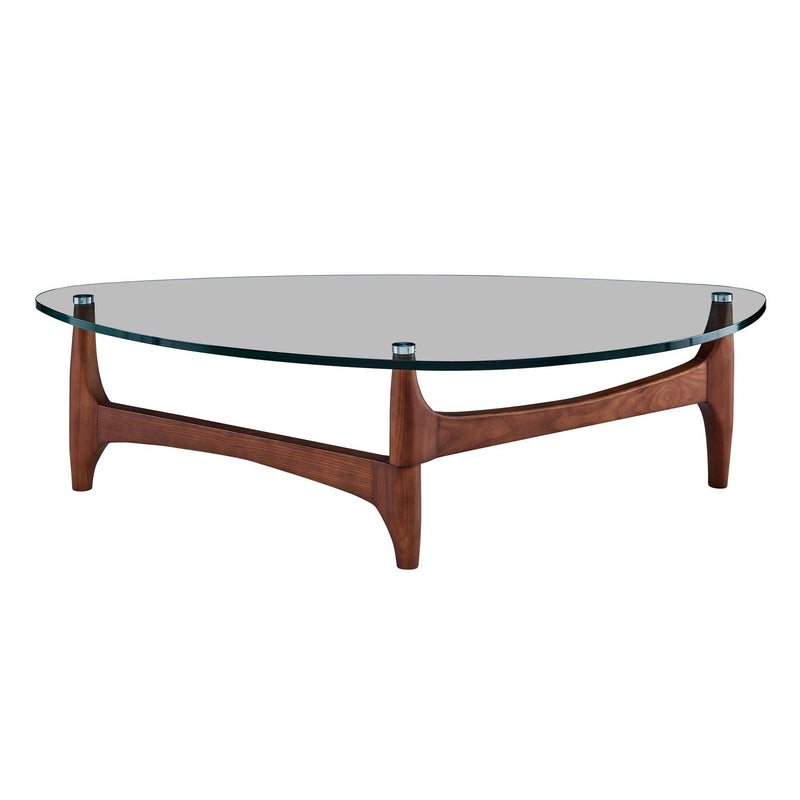 Tables Rustic Coffee Table - 52.37" X 31.5" X 13.78" Clear Tempered Glass Coffee Table with Walnut Base HomeRoots