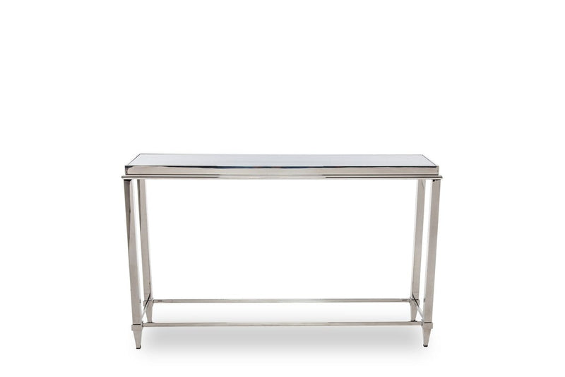 Tables Rustic Console Table - 34" Stainless Steel and Glass Console Table HomeRoots