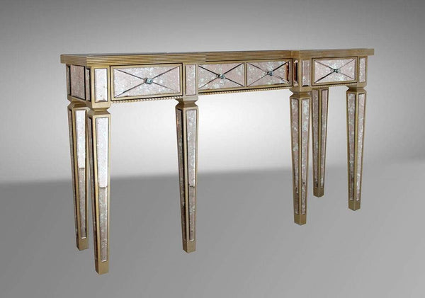 Tables Rustic Console Table - 35" Mirrored Glass and MDF Console Table HomeRoots