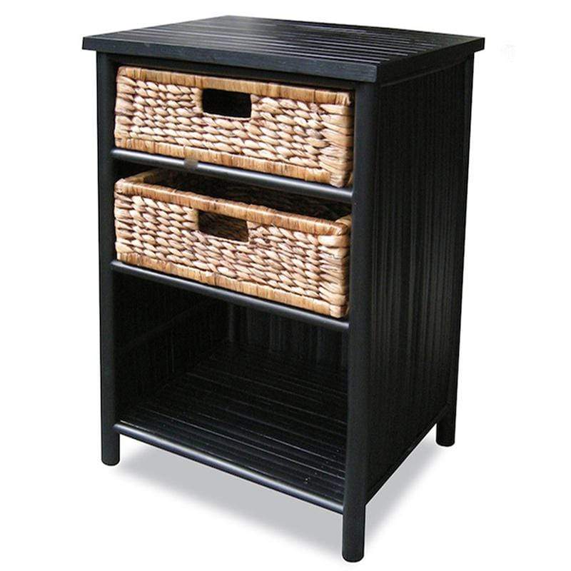 Tables Rustic End Tables - 19" X 15'.75" X 23'.75" Black/Brown Bamboo End Table with Baskets and a Shelf HomeRoots