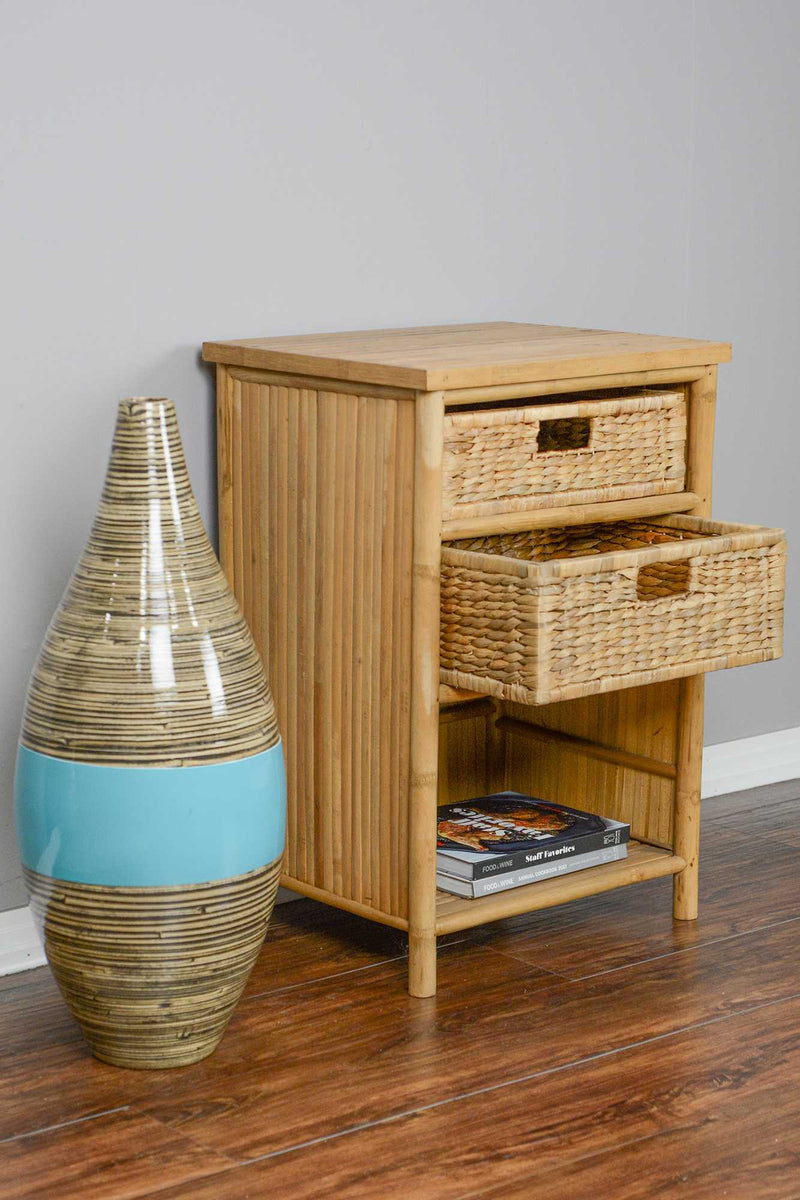 Tables Rustic End Tables - 19" X 15'.75" X 23'.75" Natural Bamboo End Table with Baskets and a Shelf HomeRoots