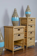 Tables Rustic End Tables - 19" X 15'.75" X 23'.75" Natural Bamboo End Table with Baskets and a Shelf HomeRoots