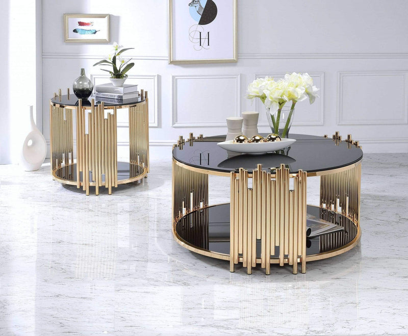 Tables Rustic End Tables - 25" X 25" X 22" Black Glass And Gold End Table HomeRoots