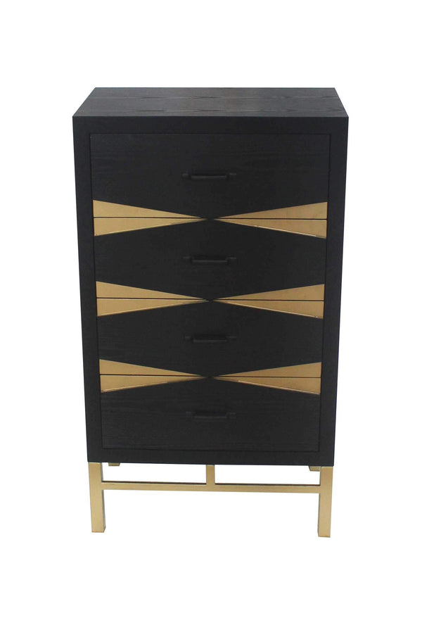 Tables Side Tables - 14" x 23" x 40" Black & Gold, 4 Drawer - Side Table HomeRoots