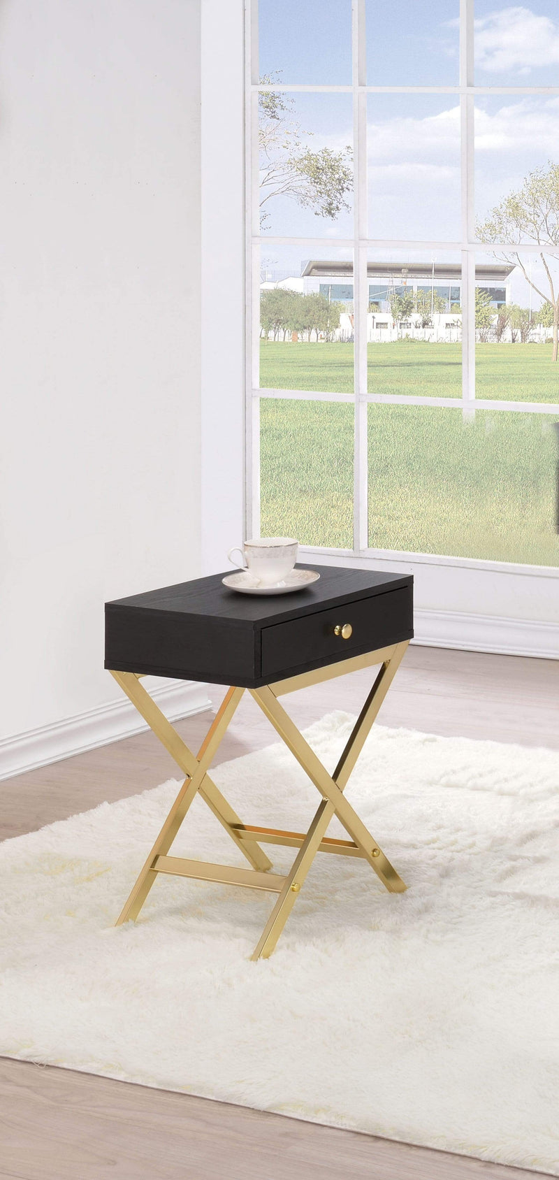 Tables Side Tables - 16" X 12" X 24" Black And Brass Side Table HomeRoots