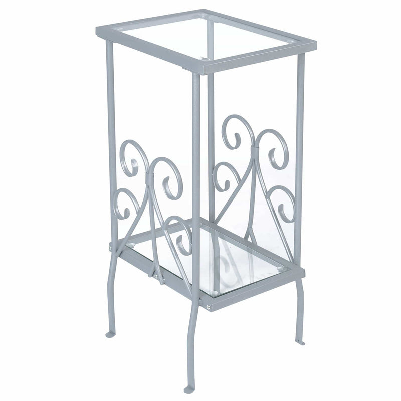 Tables Small Accent Table - 12" x 16" x 30" Silver, Clear, Metal, Tempered Glass - Accent Table HomeRoots