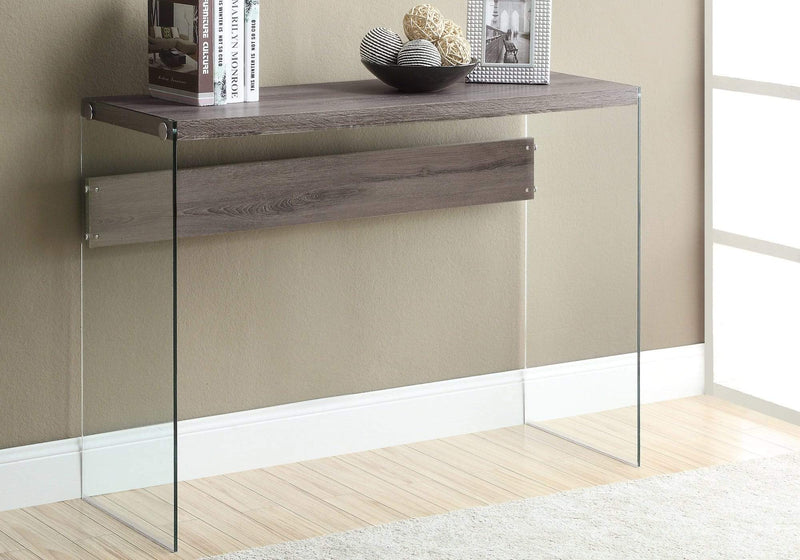 Tables Small Accent Table - 15.75" x 44" x 32" Dark Taupe, Clear, Particle Board, Tempered Glass - Accent Table HomeRoots