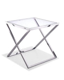 Tables Small Side Table - Side Table, Clear Glass, Stainless Steel Base HomeRoots