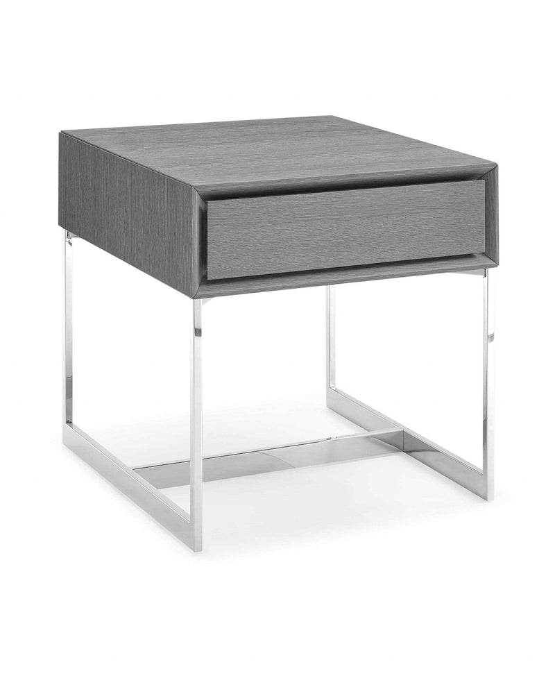 Tables Small Side Table - Side Table Gray Oak Veneer One Drawer Polished Stainless Steel Legs HomeRoots