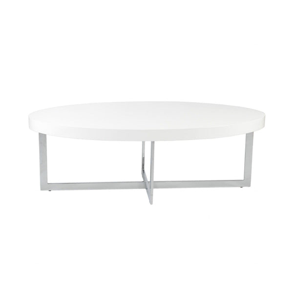 Tables Smart Coffee Table - 47.25" X 23.63" X 15.75" Coffee Table in High Gloss White with Polished Stainless Steel Base HomeRoots