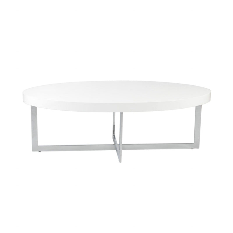 Tables Smart Coffee Table - 47.25" X 23.63" X 15.75" Coffee Table in High Gloss White with Polished Stainless Steel Base HomeRoots