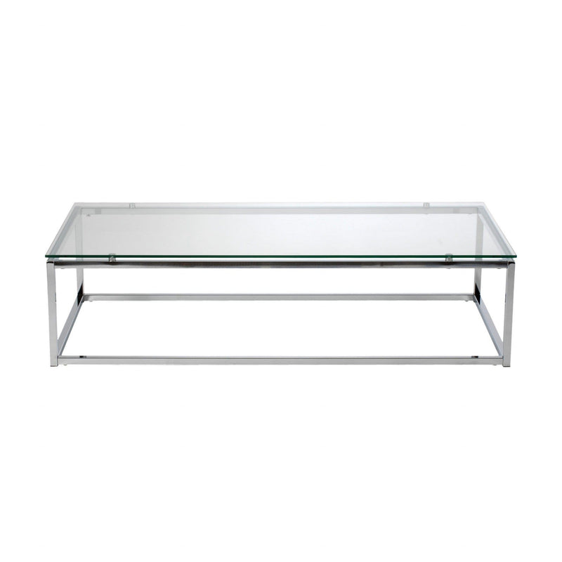 Tables Smart Coffee Table - 47.8" X 24" X 12" Rectangle Coffee Table in Clear Glass with Chrome Base HomeRoots