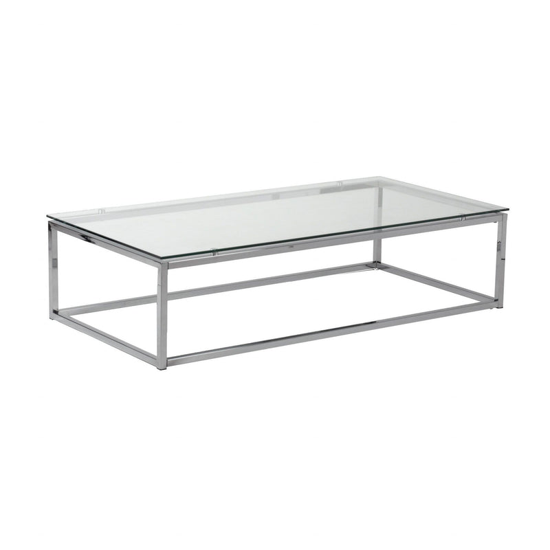 Tables Smart Coffee Table - 47.8" X 24" X 12" Rectangle Coffee Table in Clear Glass with Chrome Base HomeRoots