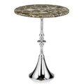 Tables Sofa Side Table - 16" X 16" X 21" Silver & Brown Aluminum & Agate Short Side Table With Agate Top HomeRoots