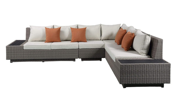 Tables Sofa Table - 126" X 100" X 30" Beige Fabric And Gray Wicker Patio Sectional And Cocktail Table HomeRoots