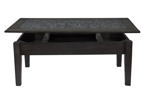 Tables Stone Marble Cocktail Table With Lift Top, Dark Gray Benzara