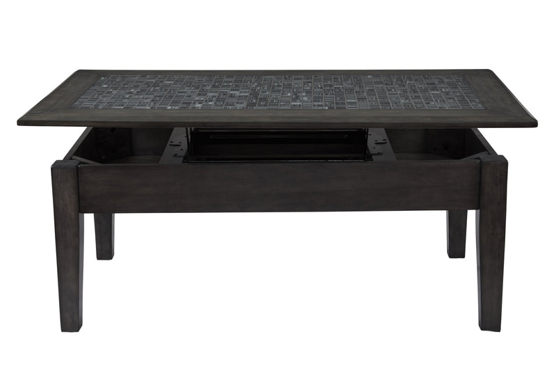 Tables Stone Marble Cocktail Table With Lift Top, Dark Gray Benzara