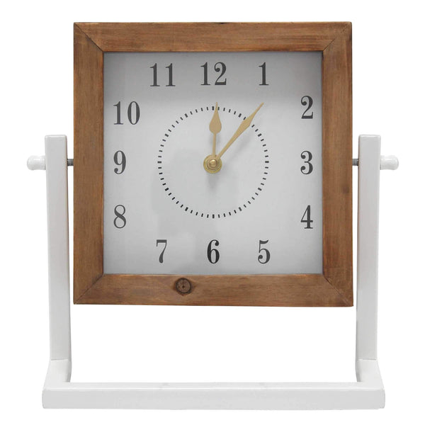 Tables Table Decorations - 10.75" X 3.5" X 10.5" Walnut White Wood Metal Mdf Glass Paper Tabletop Clock HomeRoots