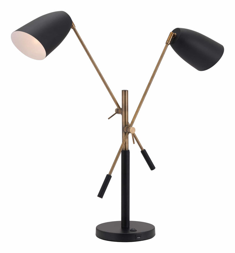 Tables Table Lamp Set - 34.6" x 7.9" x 28.1" Matte Black & Brass, Steel & Marble, Table Lamp HomeRoots