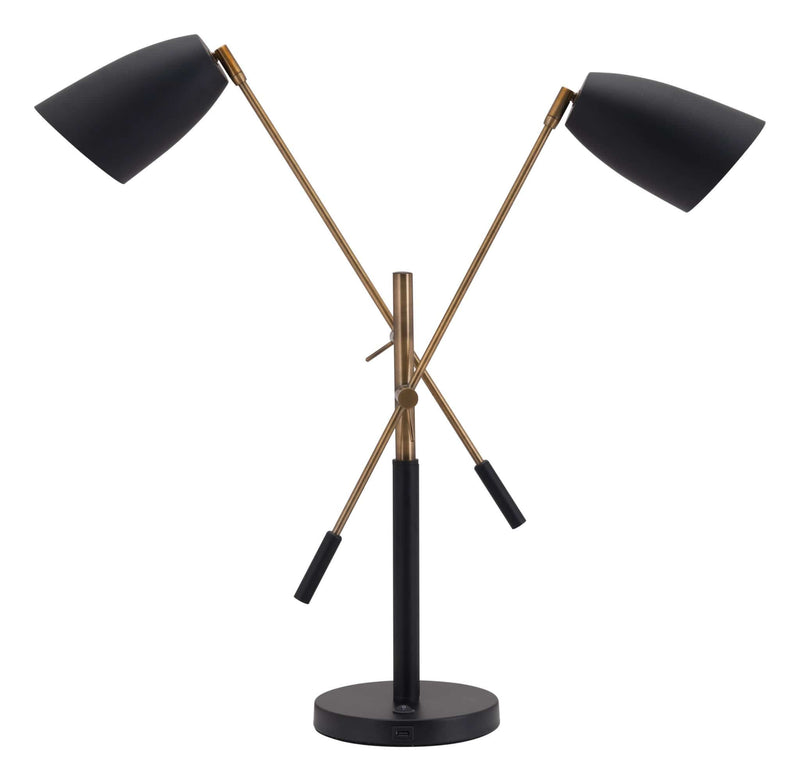 Tables Table Lamp Set - 34.6" x 7.9" x 28.1" Matte Black & Brass, Steel & Marble, Table Lamp HomeRoots