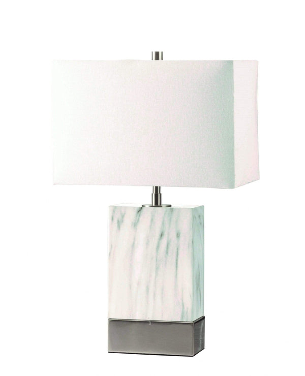 Tables Table Lamp Set - 8" X 13" X 25" White Brushed Nickel Metal Shade Table Lamp HomeRoots