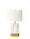 Tables Table Lamp Set - 8" X 13" X 25" White Satin Gold Metal Shade Table Lamp HomeRoots