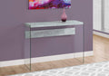 Tables Tall Accent Table - 32" Grey Cement Particle Board and Clear Tempered Glass Accent Table HomeRoots